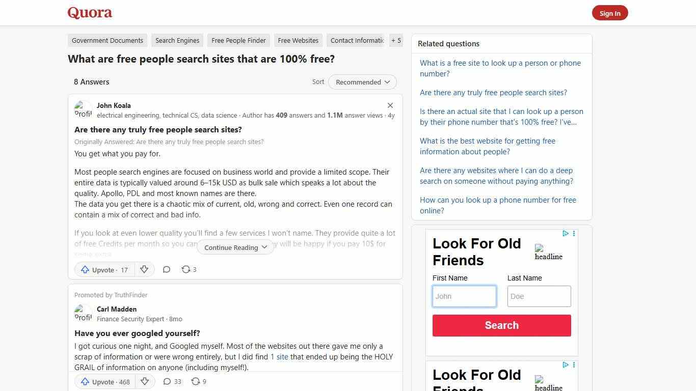 What are free people search sites that are 100% free? - Quora